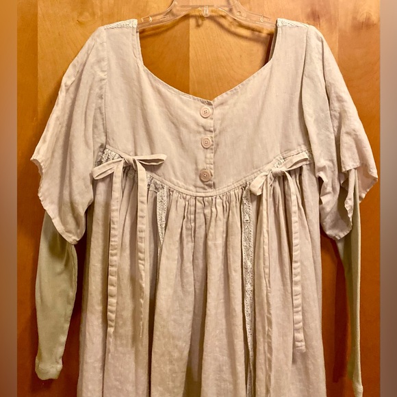 Ewa i Walla Vintage 100% Linen Ivory Dress w Beautiful Lace - Picture 8 of 9